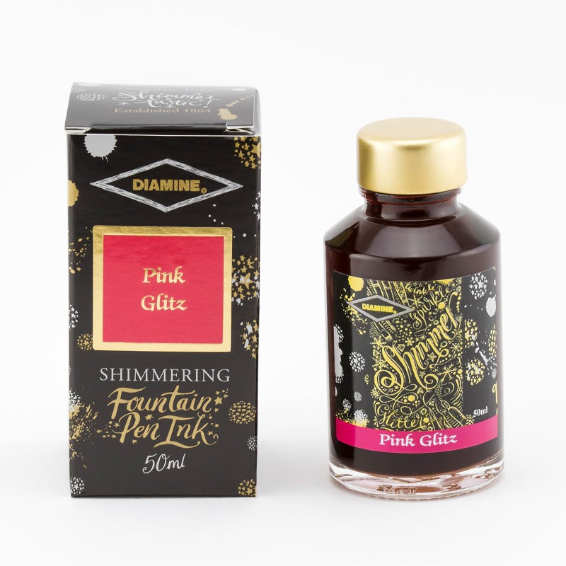 Diamine Fountain Pen Bottled Ink, 50ml - Shimmering Pink Glitz - Image 3